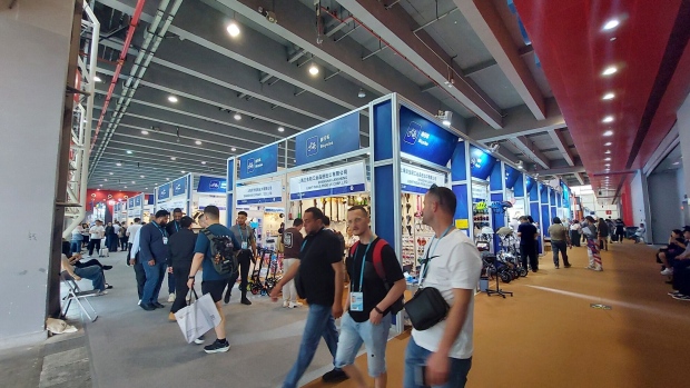 Buyers inside an exhibition hall at the Canton Fair in Guangzhou on April 17.