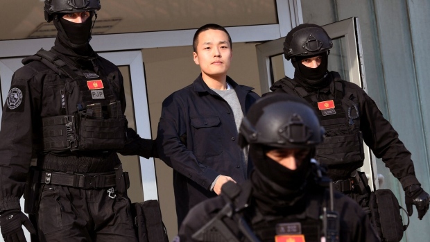 Do Kwon outside court in Podgorica, Montenegro, on March 23. Photographer: Savo Prevelic/Getty Images